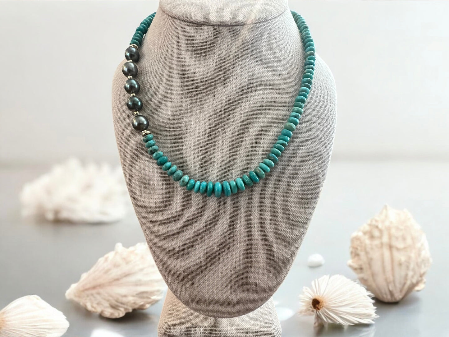 Asymmetrical Turquoise & Tahitian Necklace