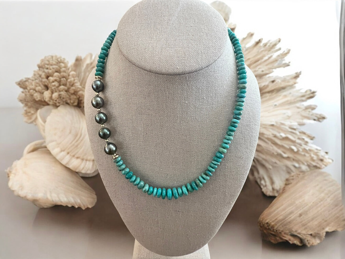 Asymmetrical Turquoise & Tahitian Necklace