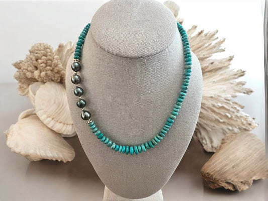 Asymmetrical Turquoise & Tahitian Necklace
