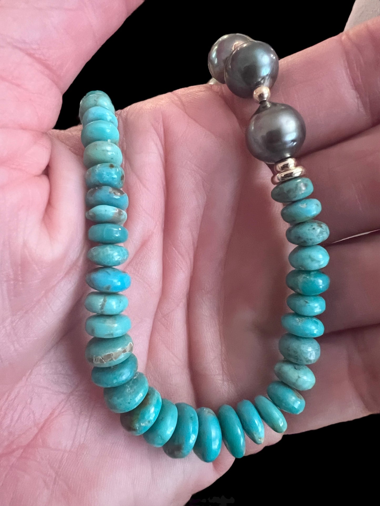 Asymmetrical Turquoise & Tahitian Necklace