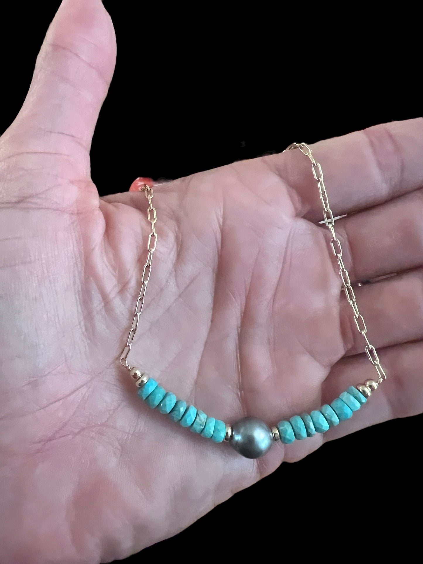 Turquoise & Tahitian Chain Necklace