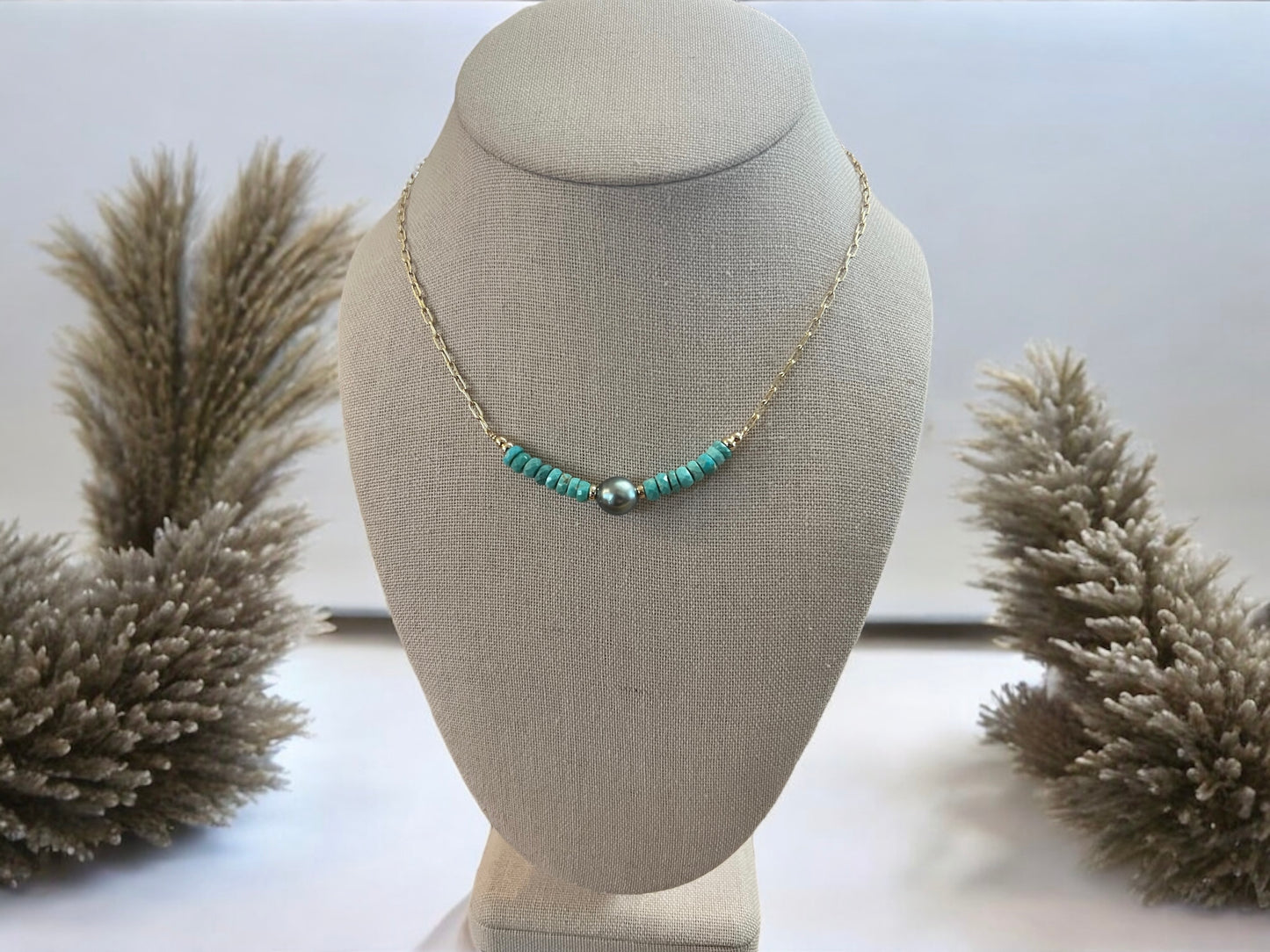 Turquoise & Tahitian Chain Necklace
