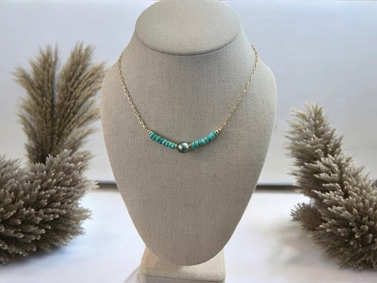 Turquoise & Tahitian Chain Necklace