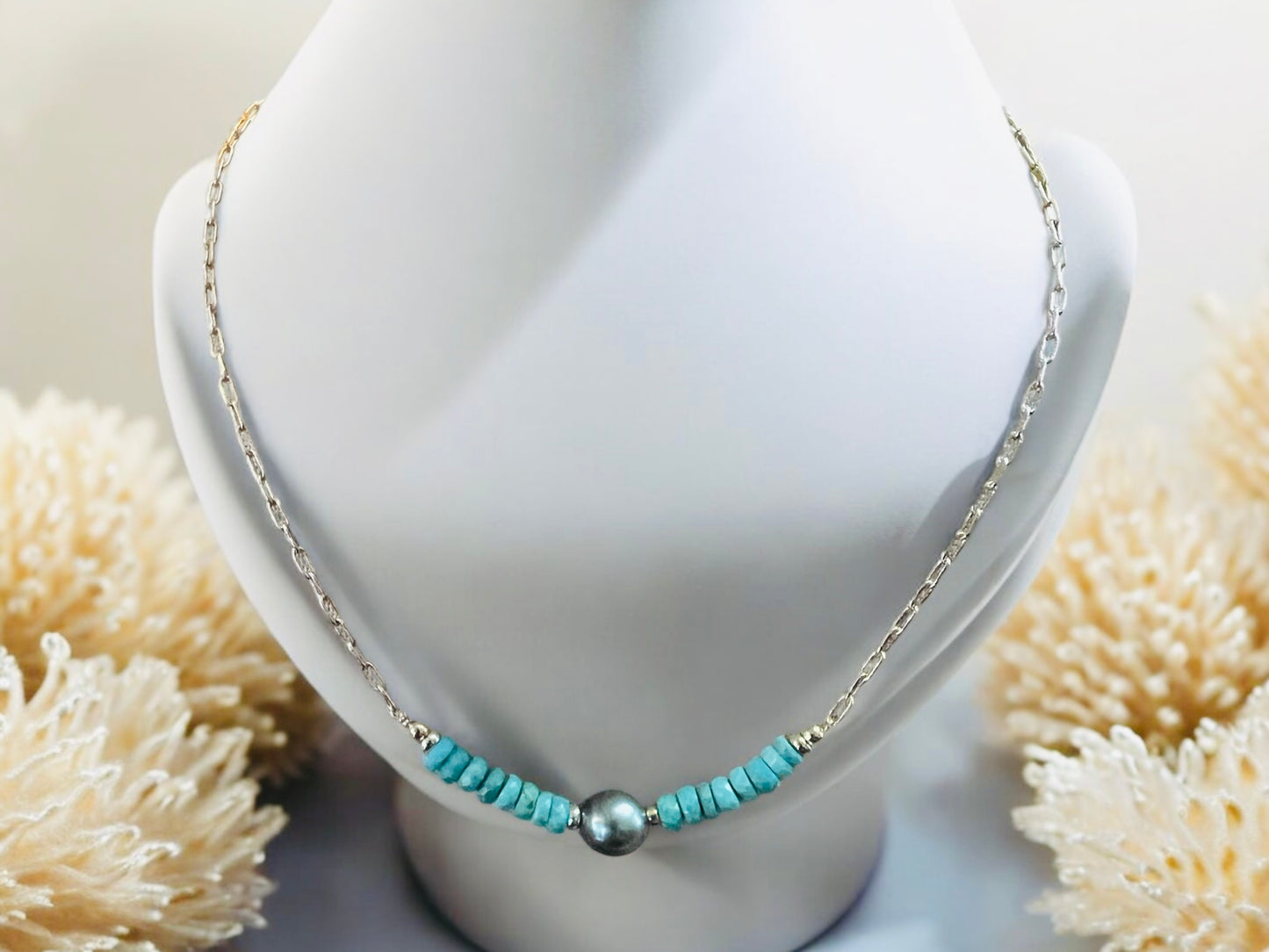 Turquoise & Tahitian Chain Necklace