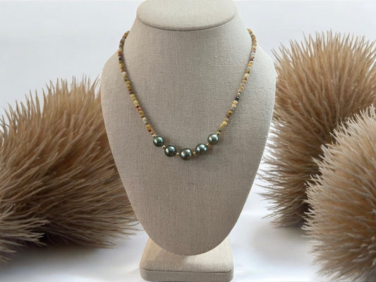 Fire Agate & Tahitian Goddess Necklace