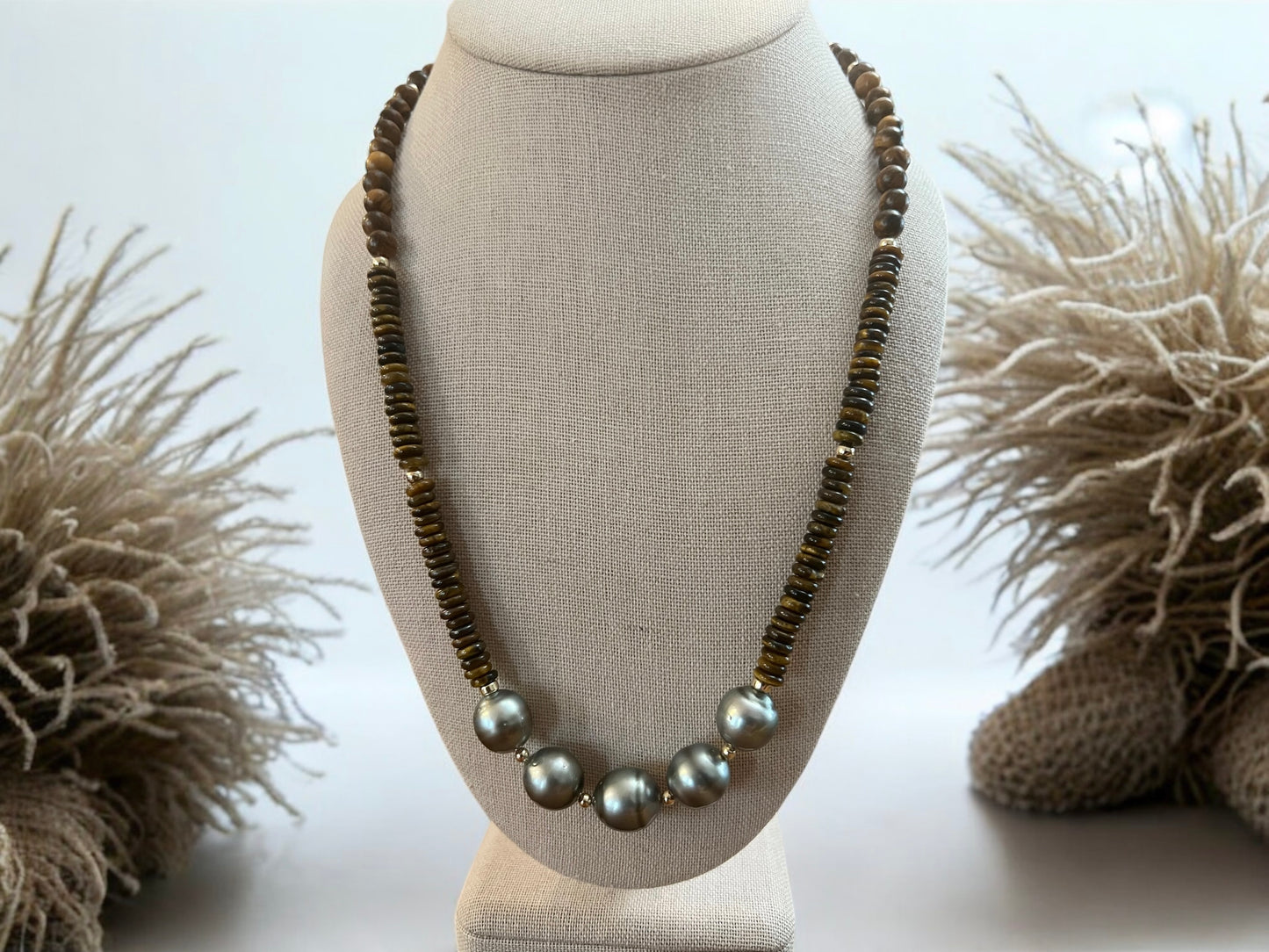Tiger’s Eye & Tahitian Lei Necklace