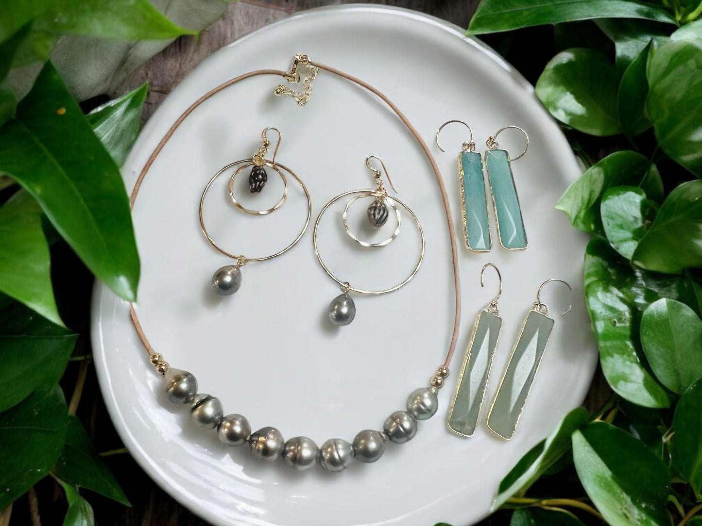 Tahitian & Miter Shell Double Hoop Earrings