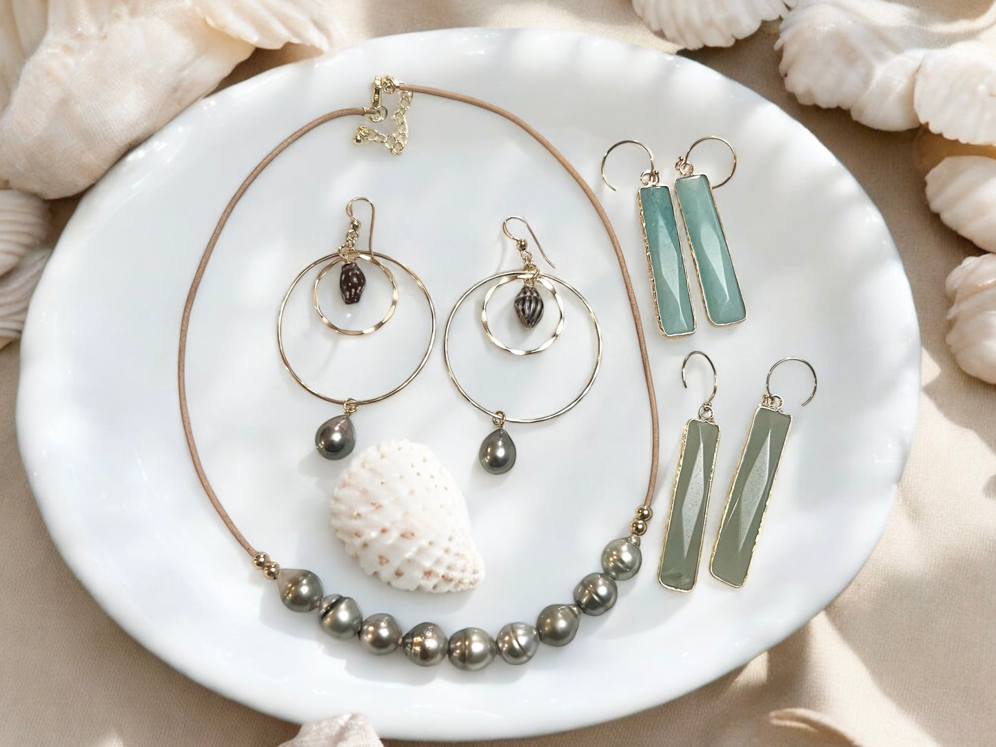 Tahitian & Miter Shell Double Hoop Earrings