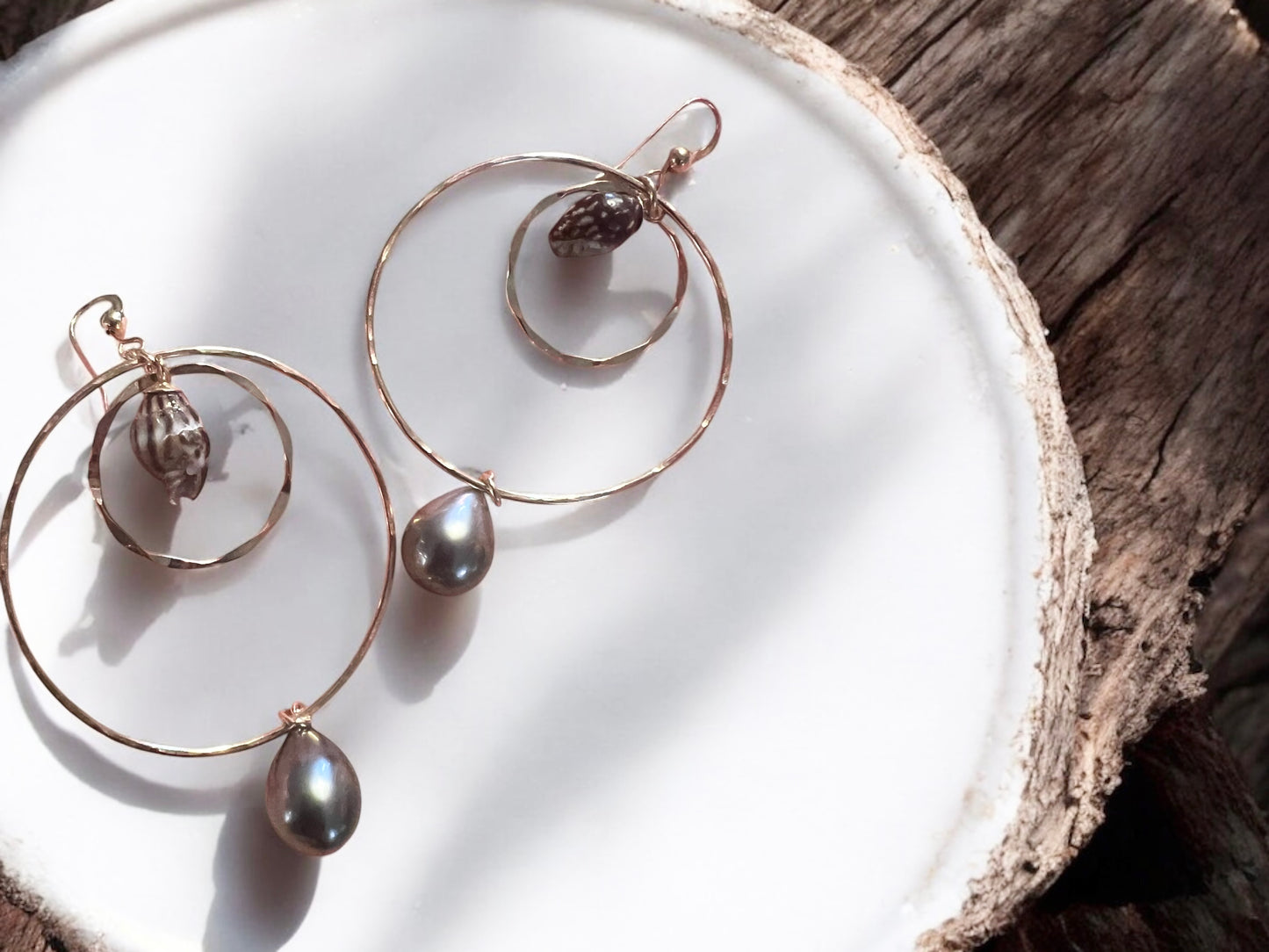 Tahitian & Miter Shell Double Hoop Earrings
