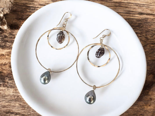 Tahitian & Miter Shell Double Hoop Earrings