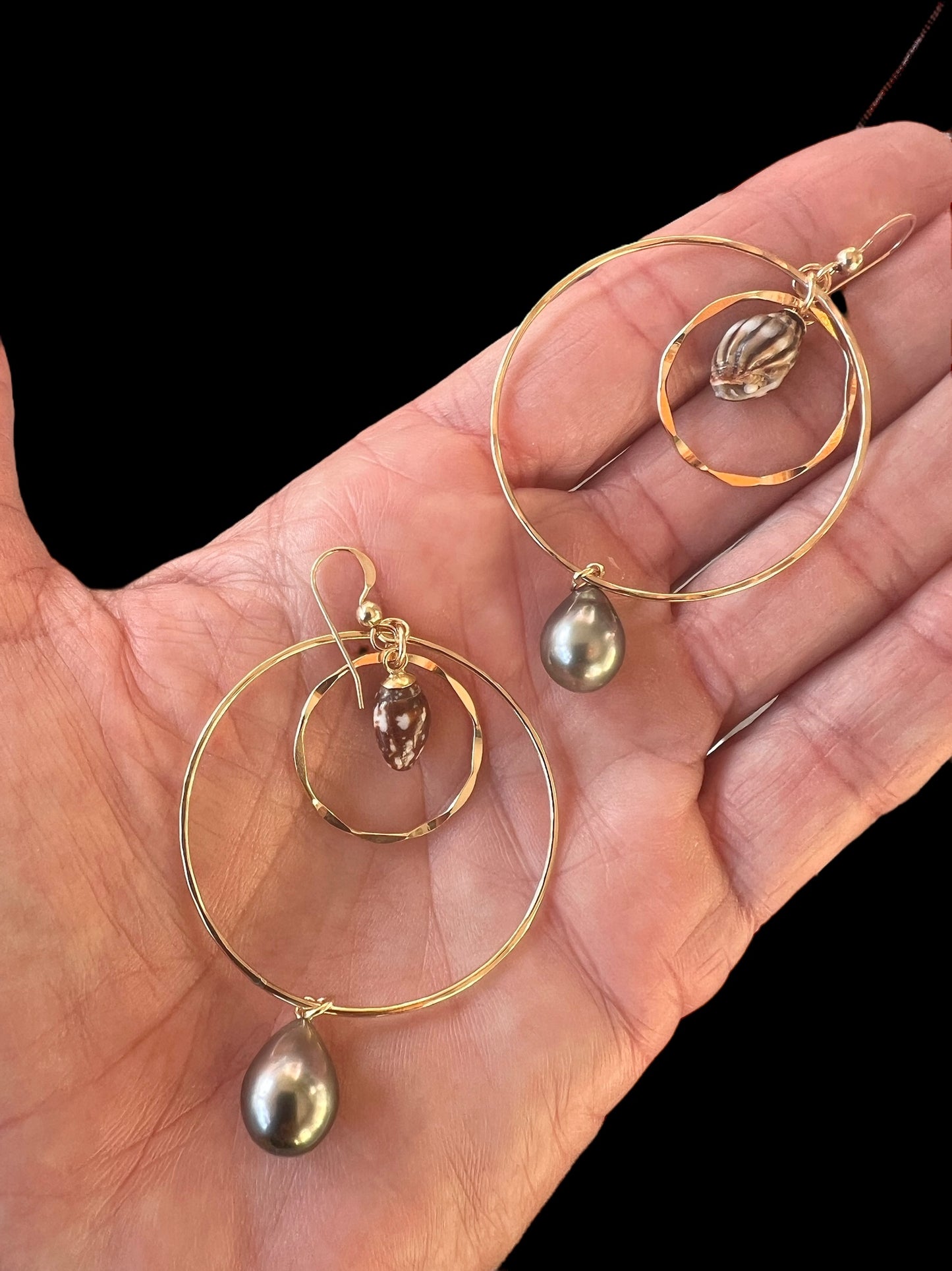 Tahitian & Miter Shell Double Hoop Earrings