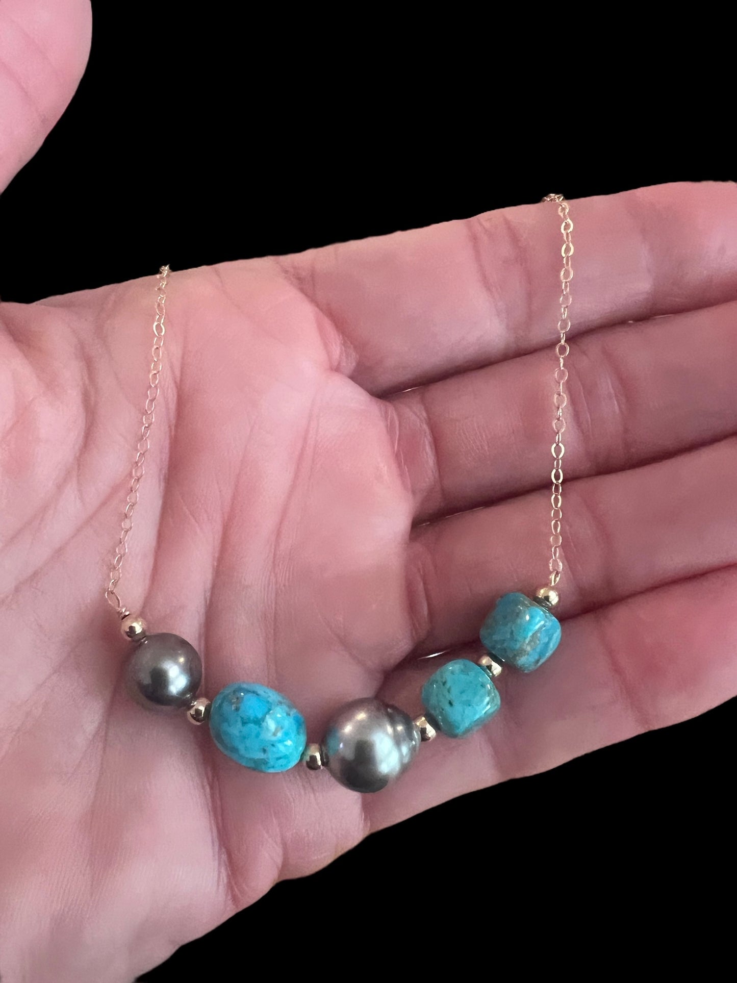Kingman Turquoise & Tahitian Chain Necklace