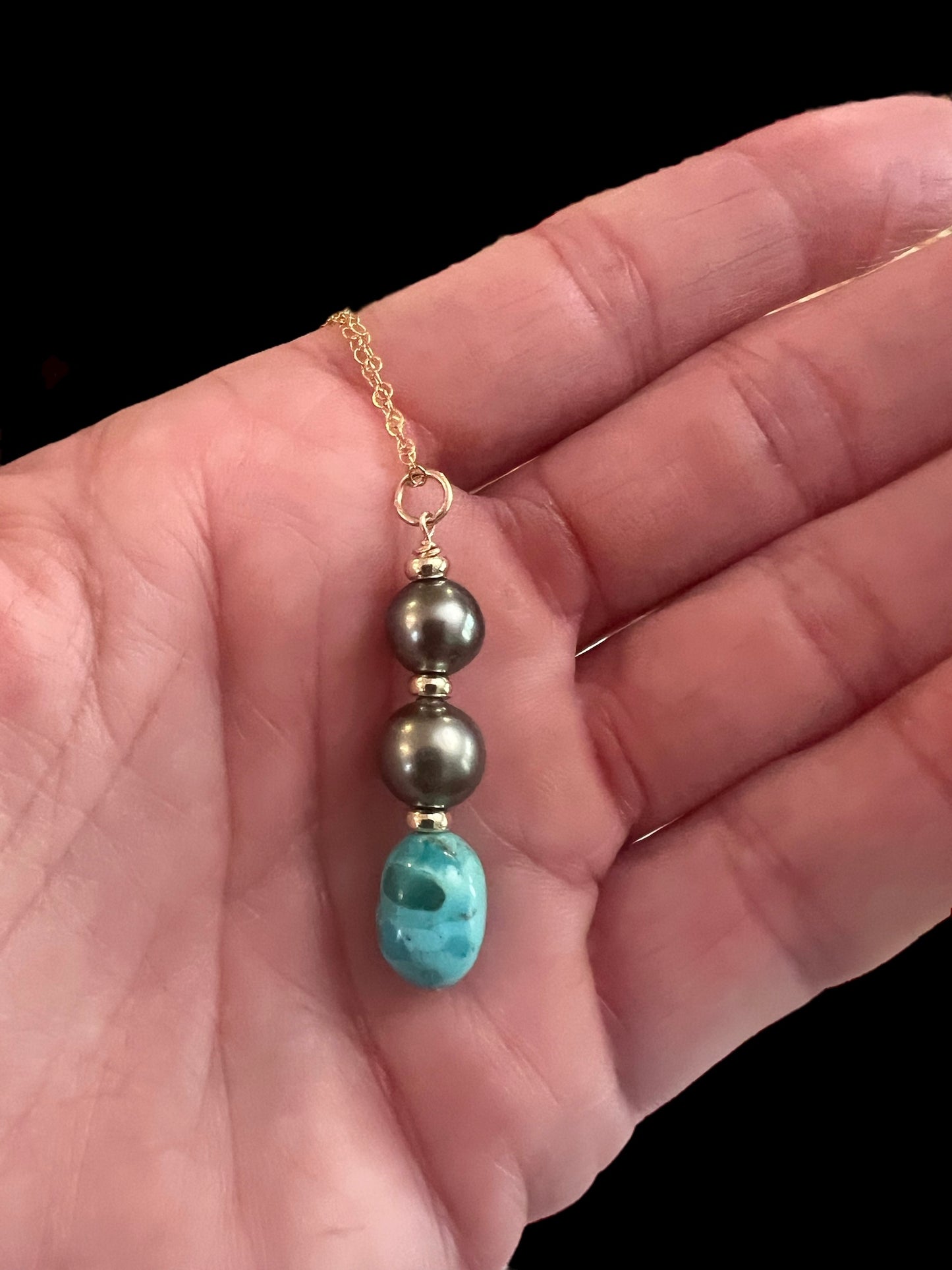 Kingman Turquoise & Tahitian Pendant Necklace