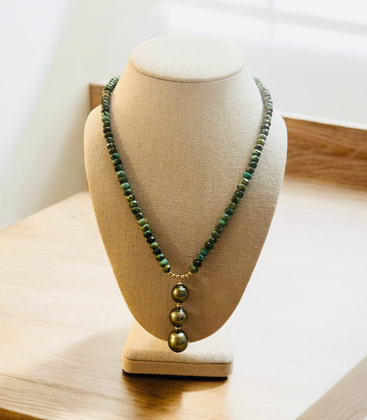 Turquoise & Triple Tahitian Necklace