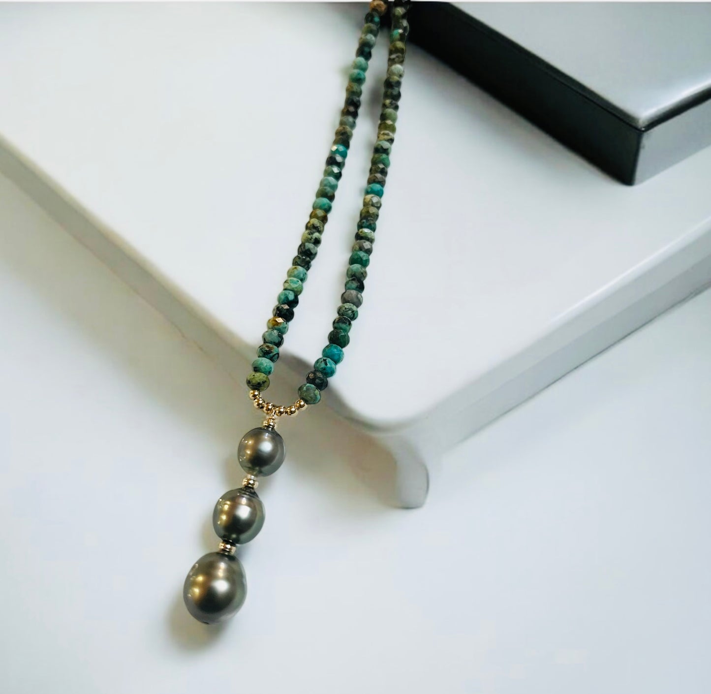 Turquoise & Triple Tahitian Necklace
