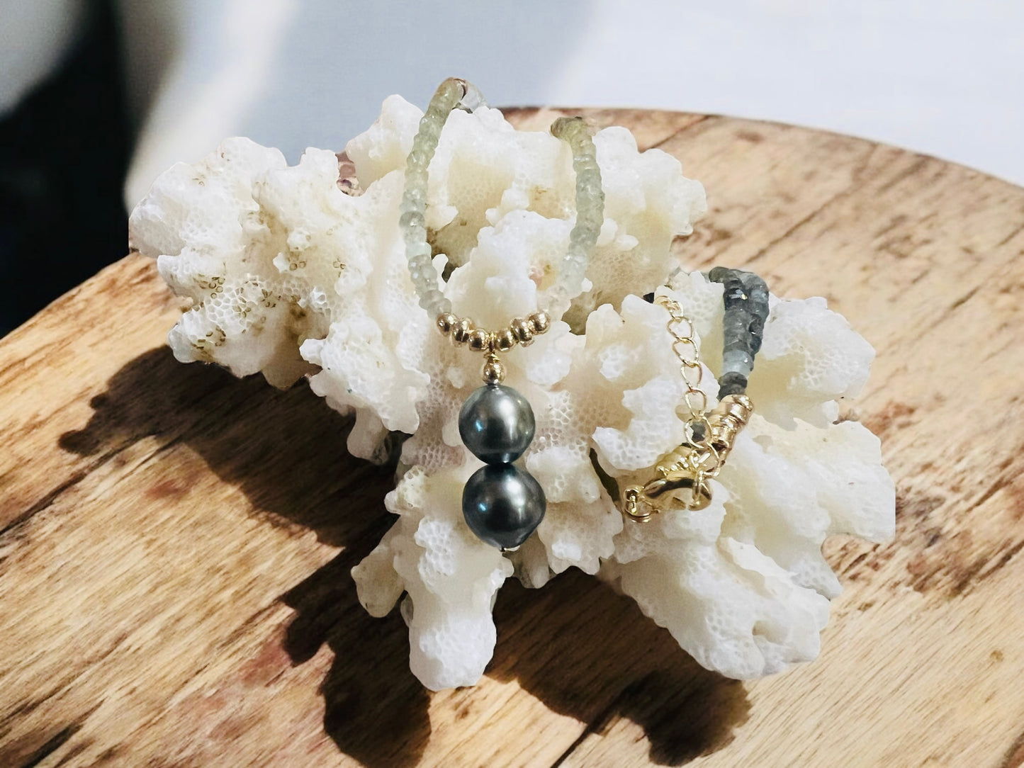 Aquamarine & Blue Tahitian Pendant Necklace