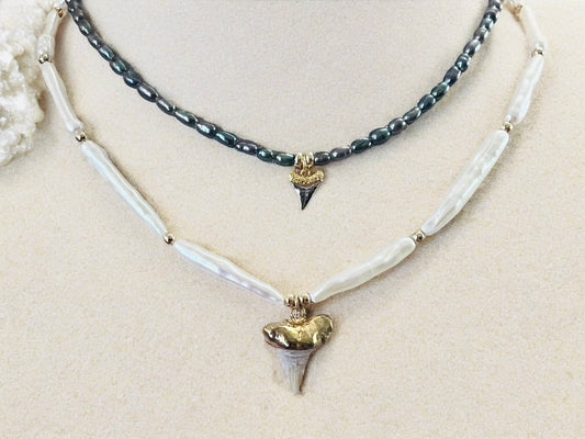 Peacock Pearl Shark Pendant Necklace