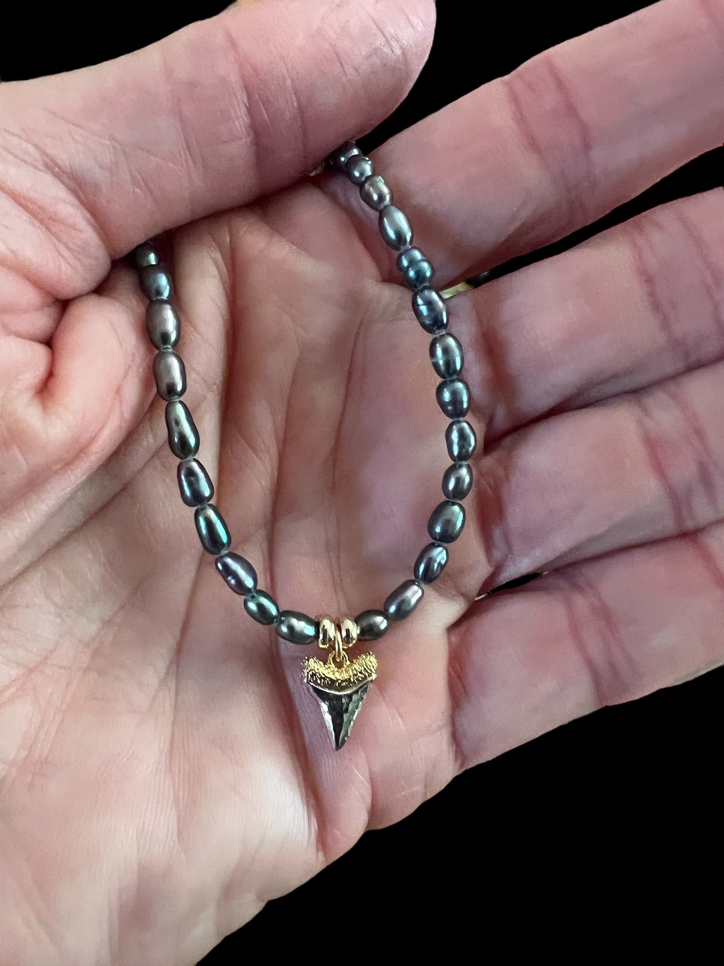 Peacock Pearl Shark Pendant Necklace