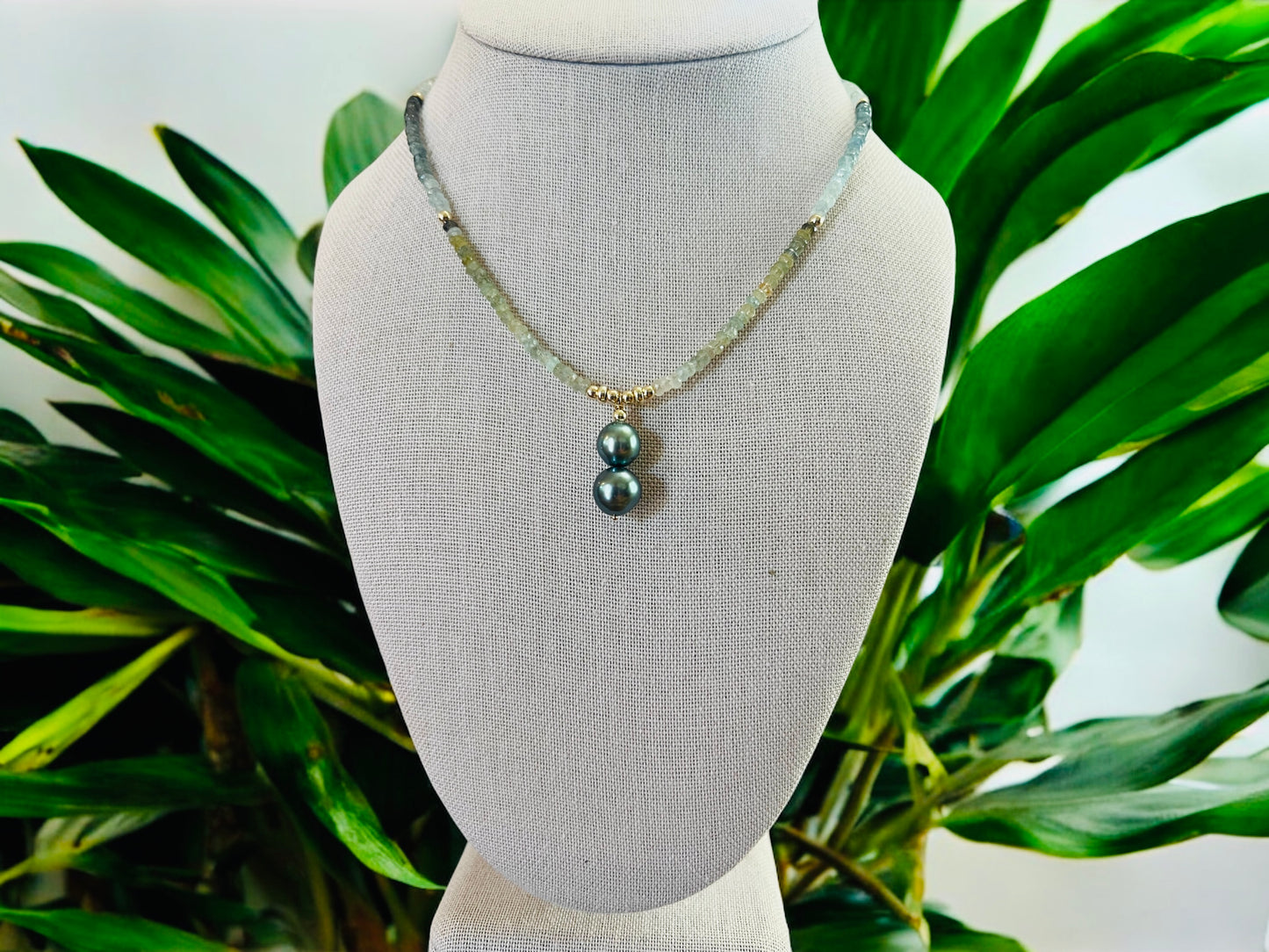 Aquamarine & Blue Tahitian Pendant Necklace