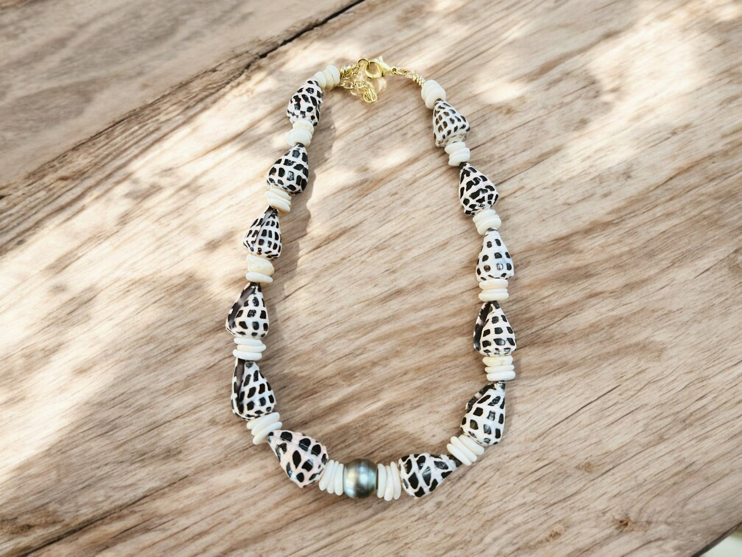 Tahitian Hebrew Cone & Puka Shell Necklace