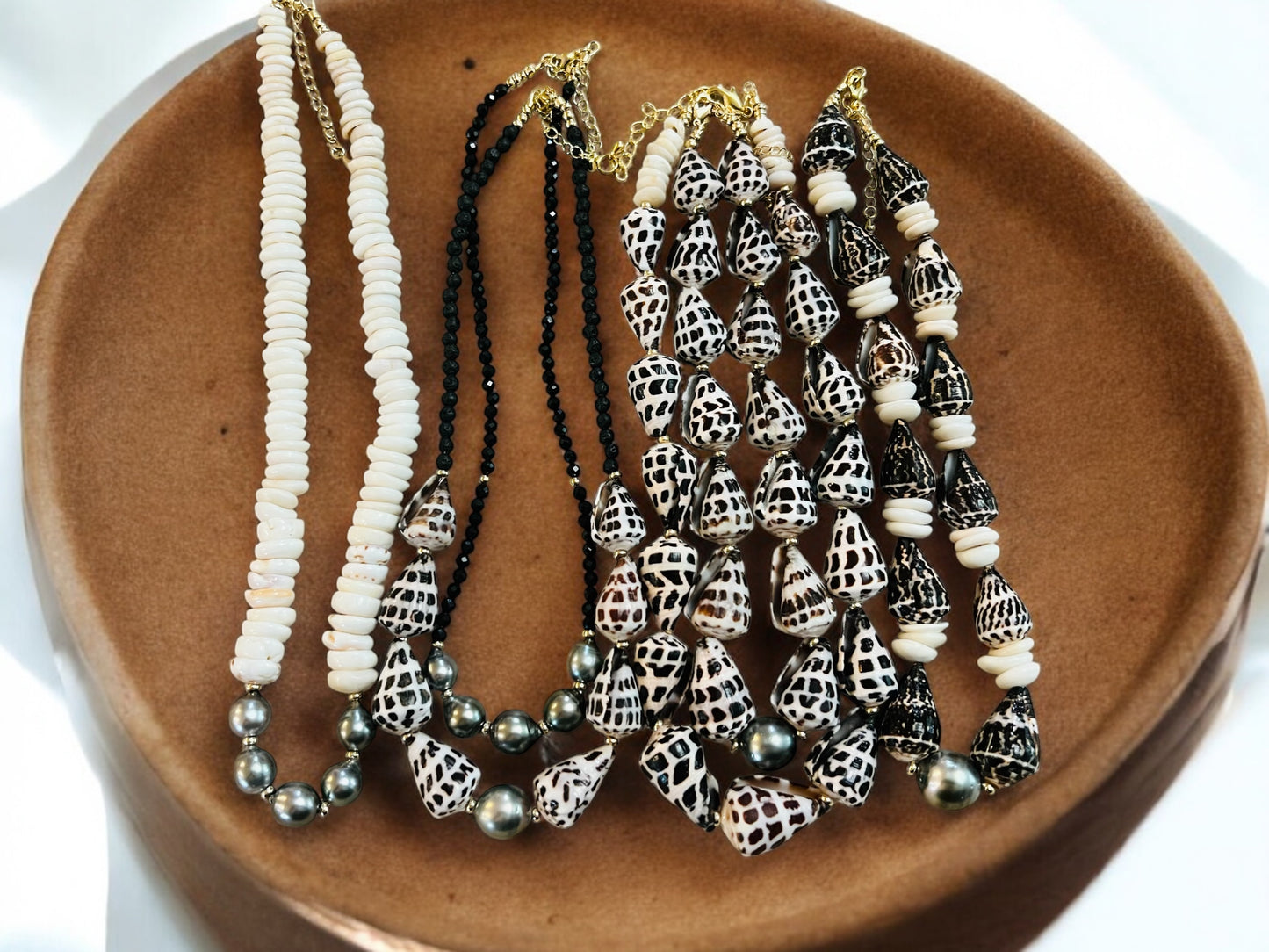 Tahitian Hebrew Cone Shell & Lava Rock Necklace