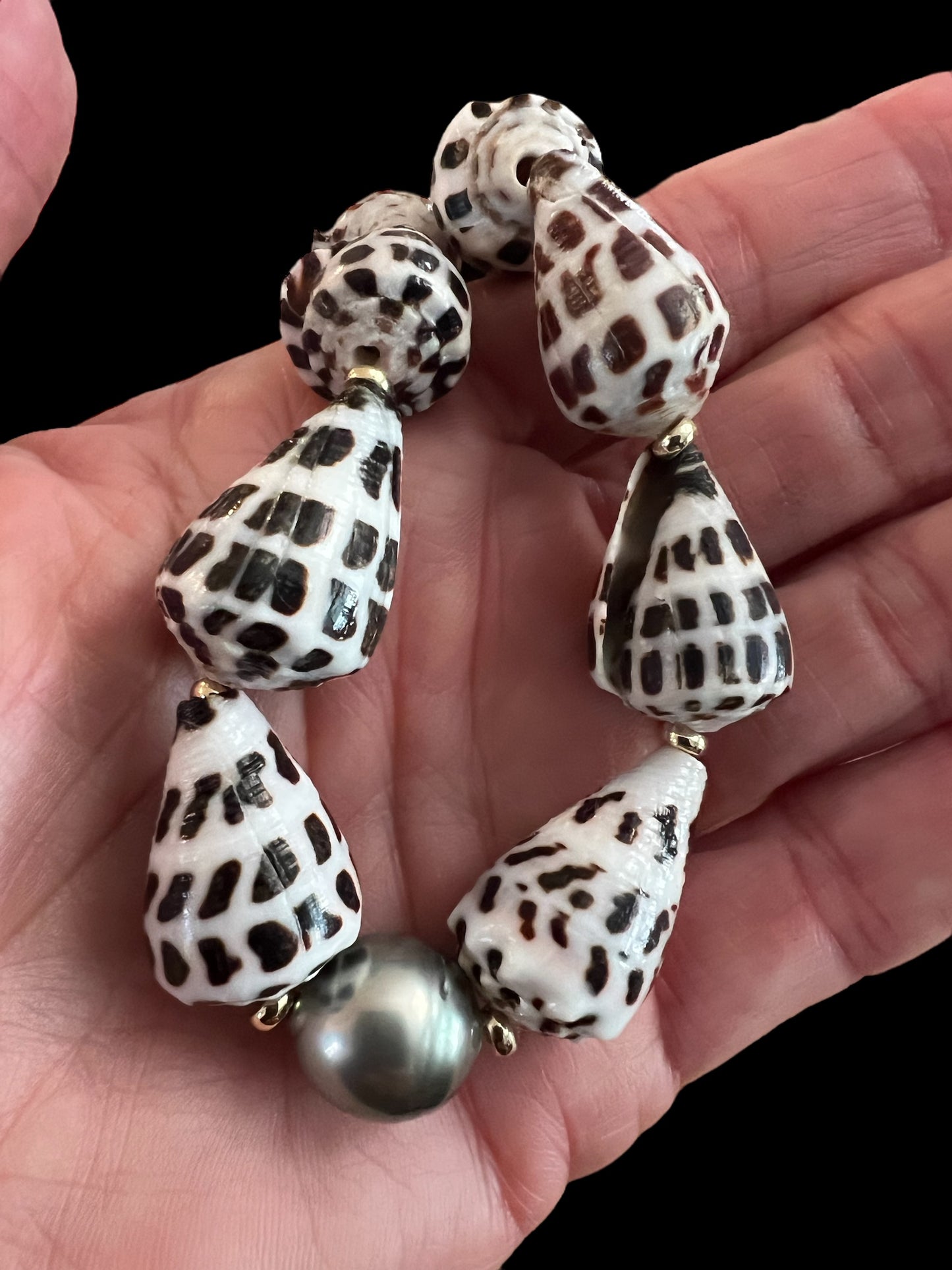 Tahitian Hebrew Cone Shell & Lava Rock Necklace