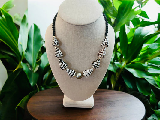 Tahitian Hebrew Cone Shell & Lava Rock Necklace