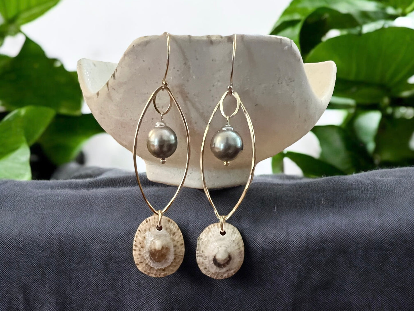 Tahitian & Opihi Teardrop Earrings