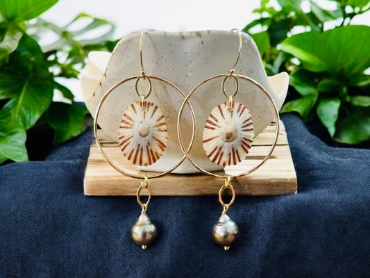 Tahitian & Opihi Hoop Earrings