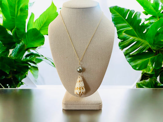 Alphabet Cone Shell & Tahitian Pearl Necklace