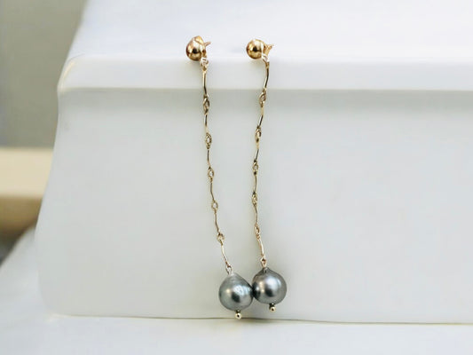 Tahitian Wave Chain Stud Earrings