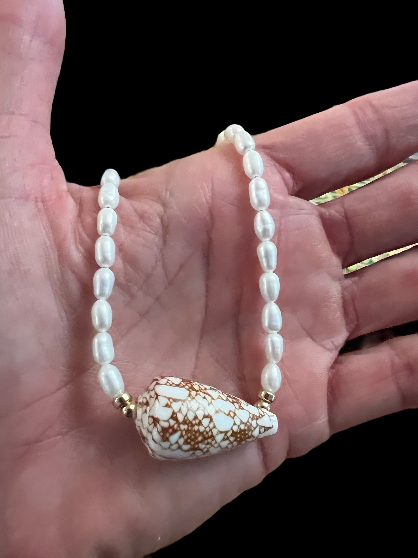 Penniform Cone Shell & Pearl Necklace