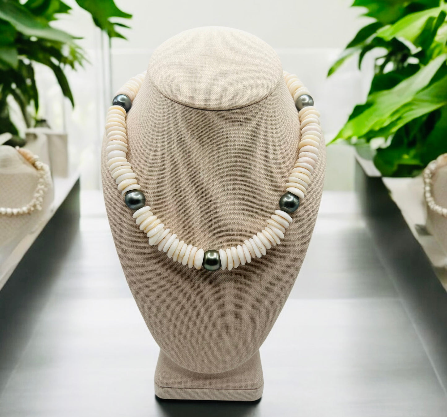 Green Tahitian & Puka Shell Necklace