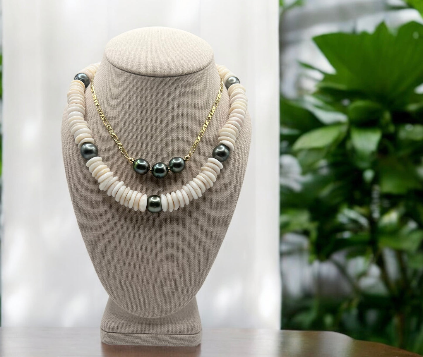 Green Tahitian & Puka Shell Necklace
