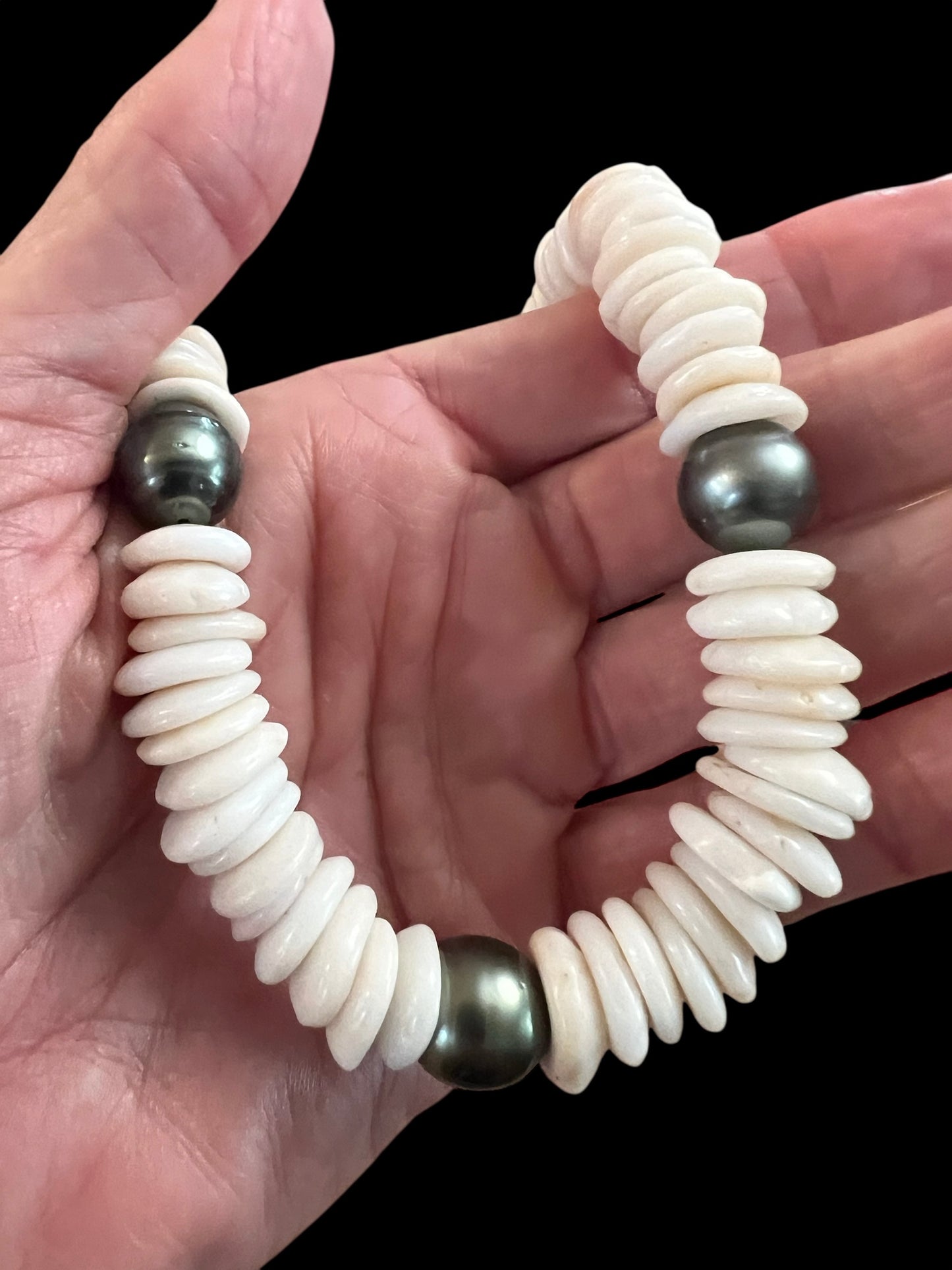 Green Tahitian & Puka Shell Necklace