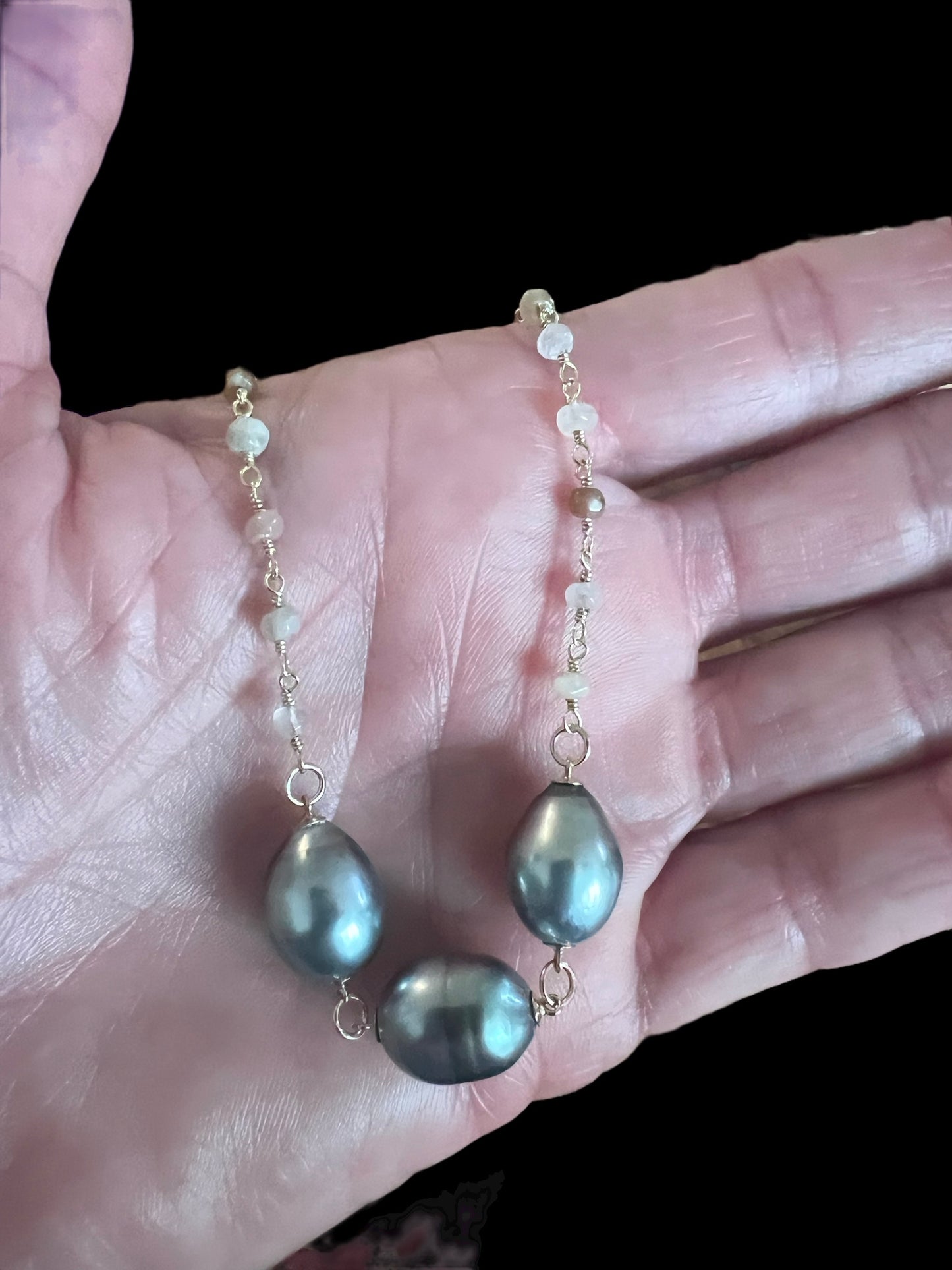 Tahitian & Moonstone Rosary Chain Necklace