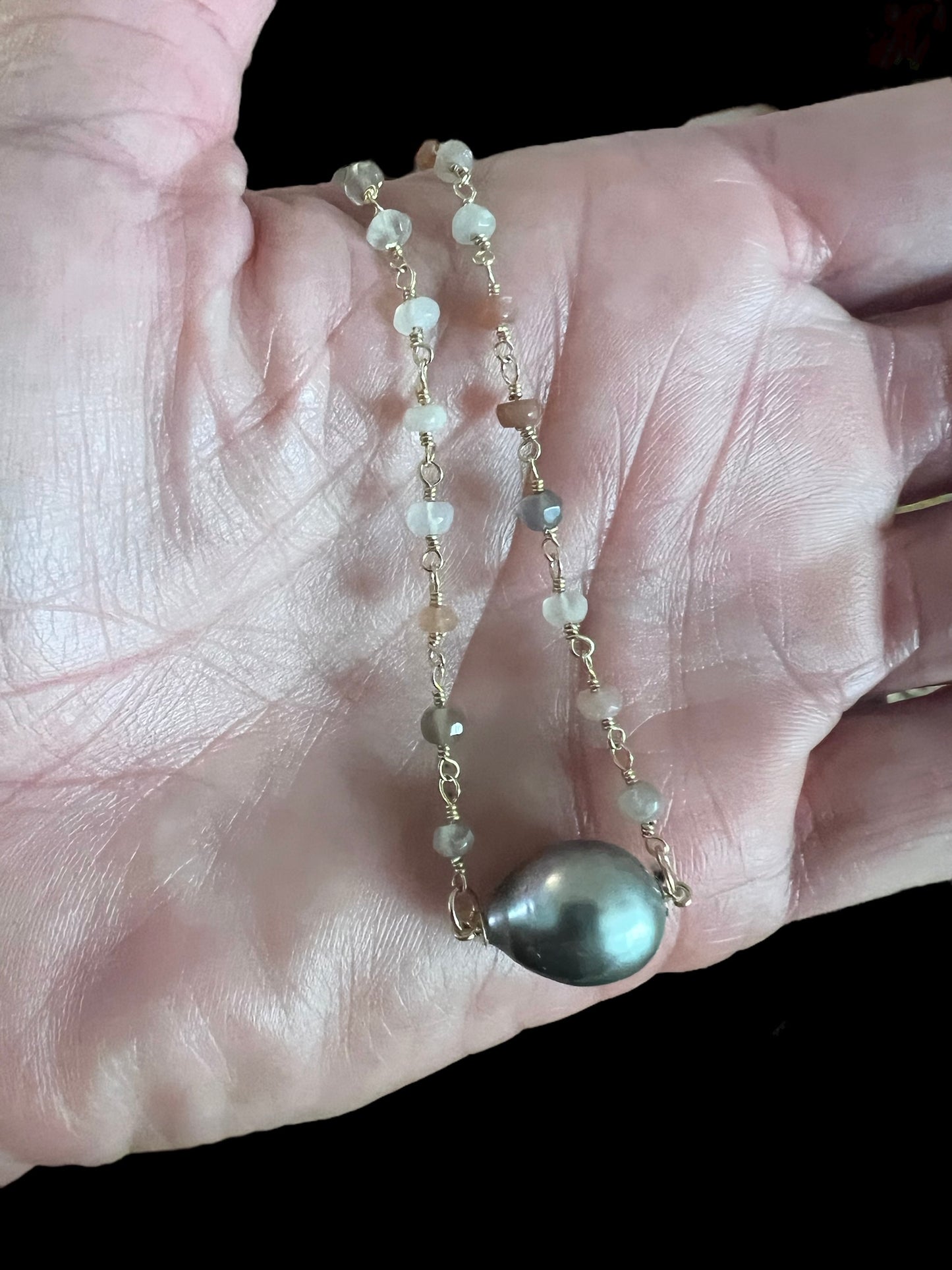 Tahitian & Moonstone Rosary Chain Choker