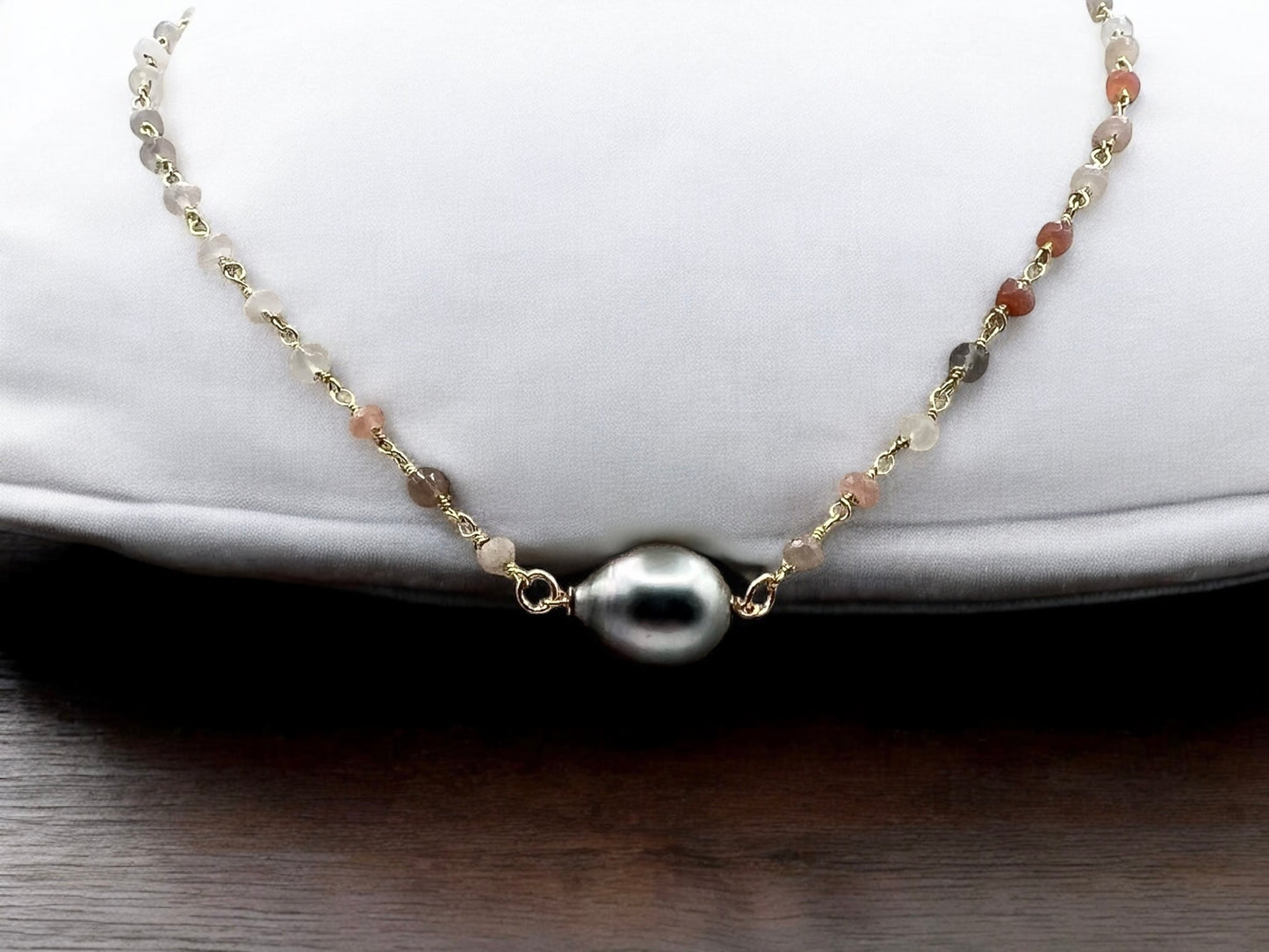 Tahitian & Moonstone Rosary Chain Choker
