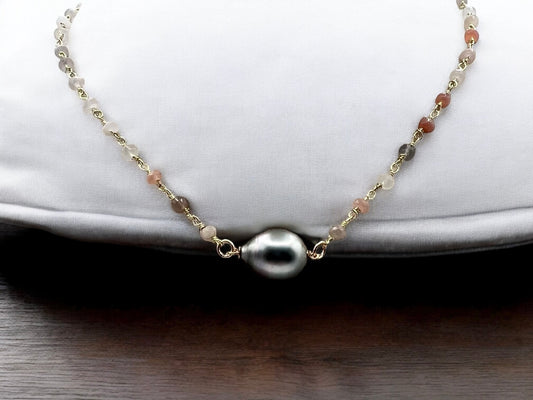 Tahitian & Moonstone Rosary Chain Choker