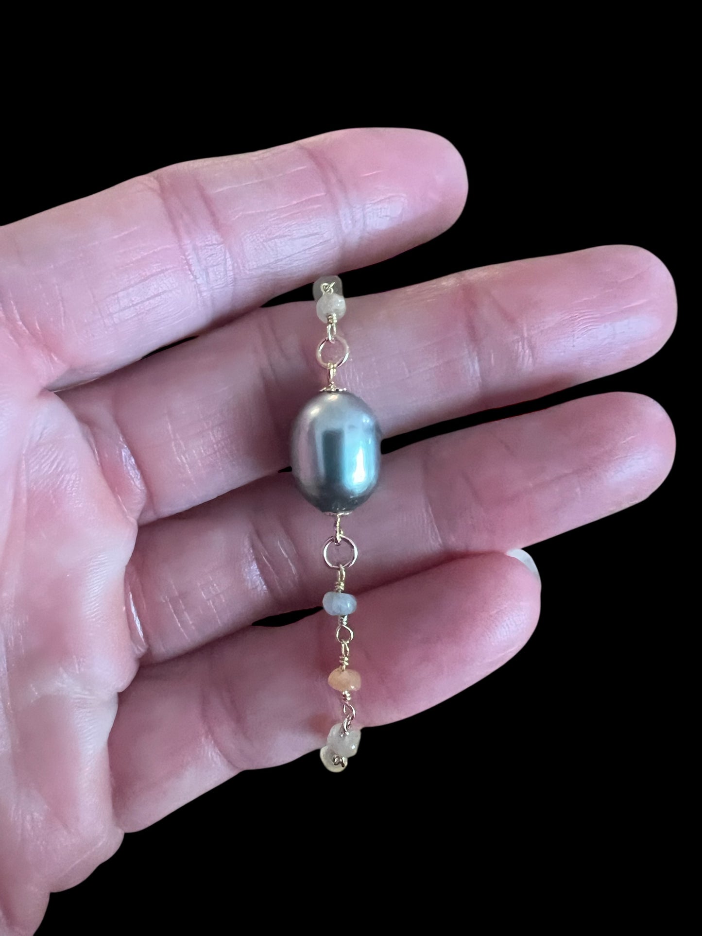 Tahitian & Moonstone Rosary Chain Bracelet