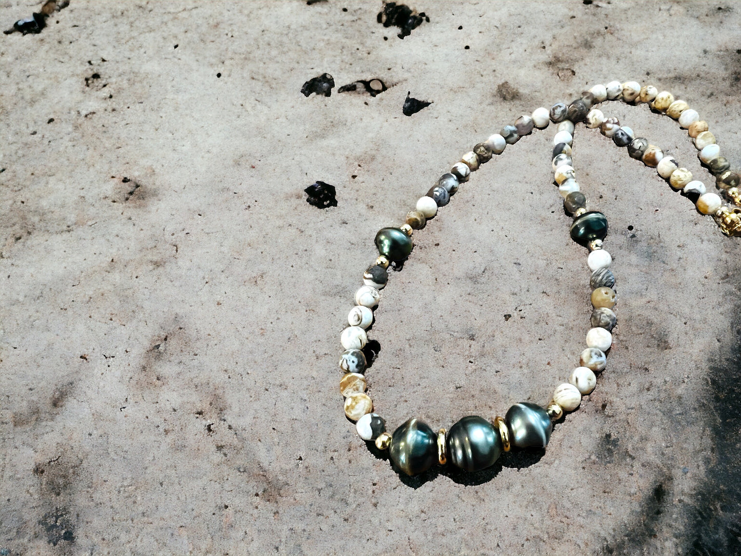 Petrified Wood & Tahitian Pearl Necklace