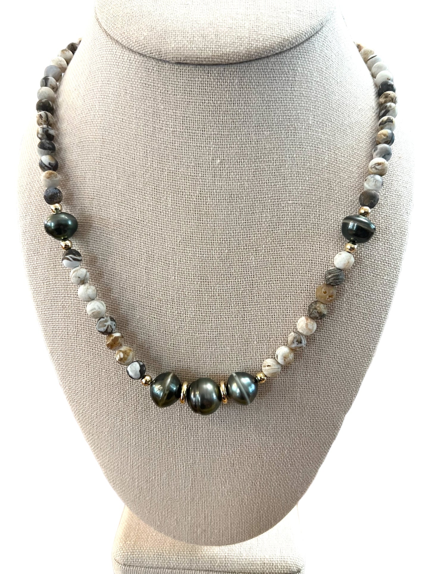 Petrified Wood & Tahitian Pearl Necklace